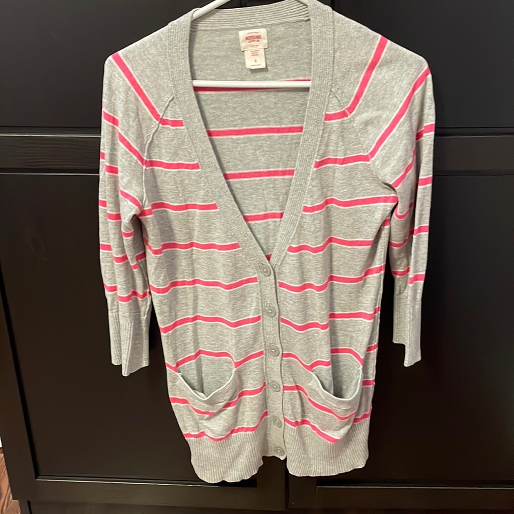 Mossimo cardigan size S. Grey, fuschia and white. 100% cotton.